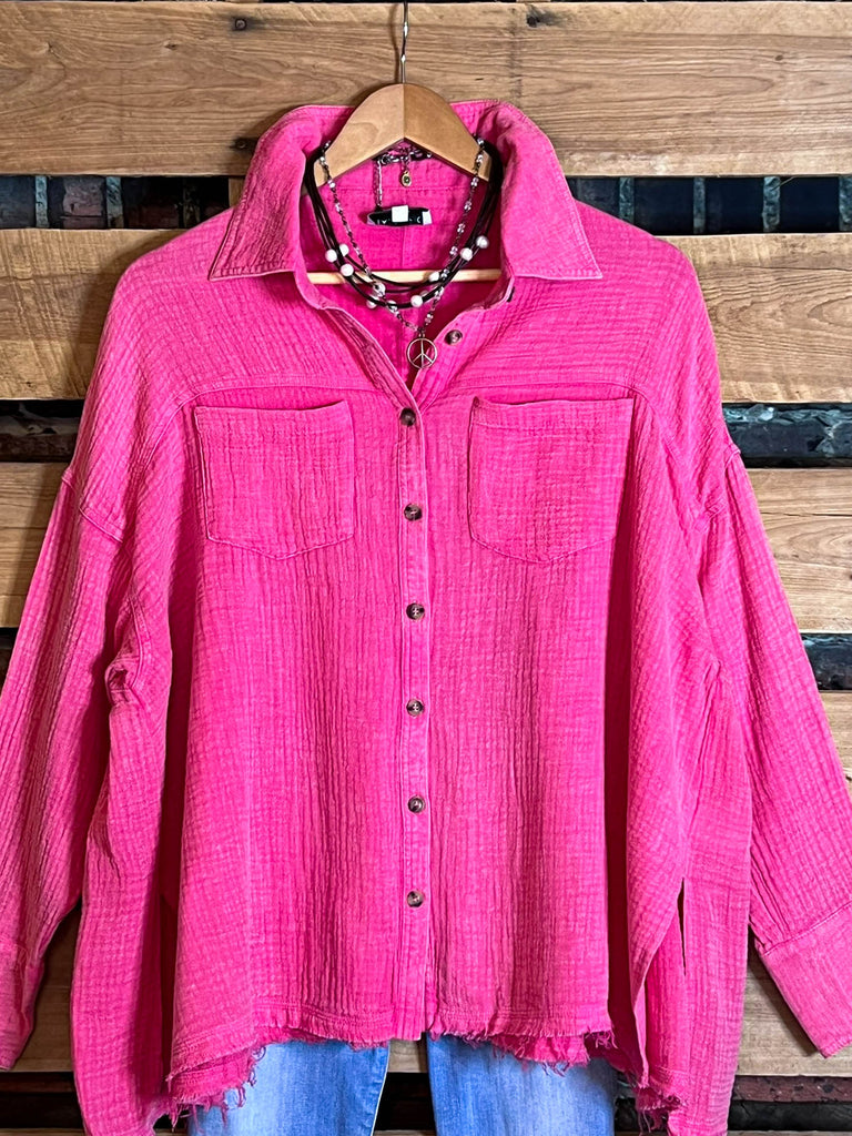 LIVE IN HARMONY 100% COTTON SHABBY SHIRT IN PINK