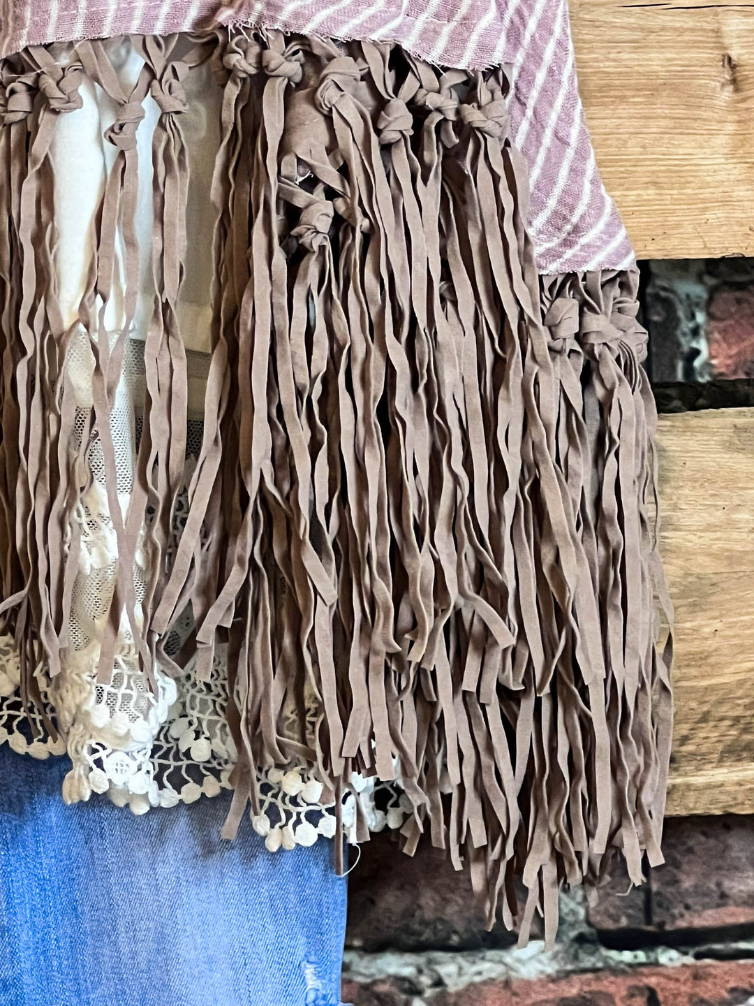 FLEUR D' CACTUS BOHO SHABBY VEST IN DUSTY MAUVE