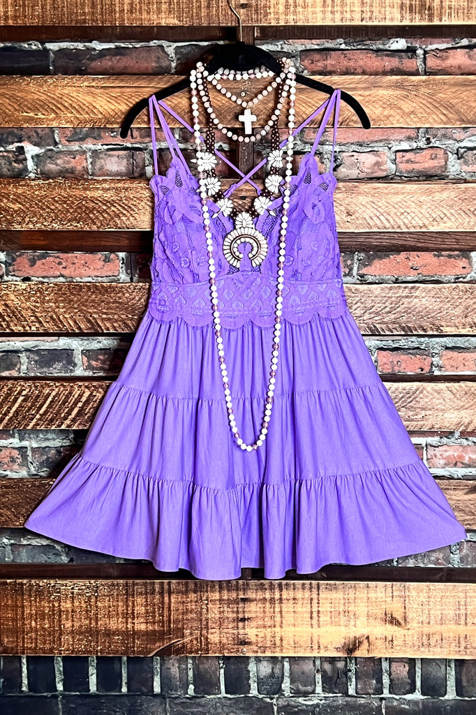 SWEET PASSION LACE BRALETTE TIERED CAMI TOP IN LAVENDER