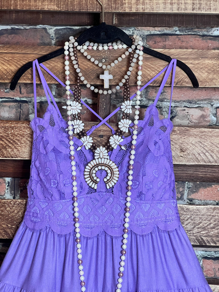 SWEET PASSION LACE BRALETTE TIERED CAMI TOP IN LAVENDER