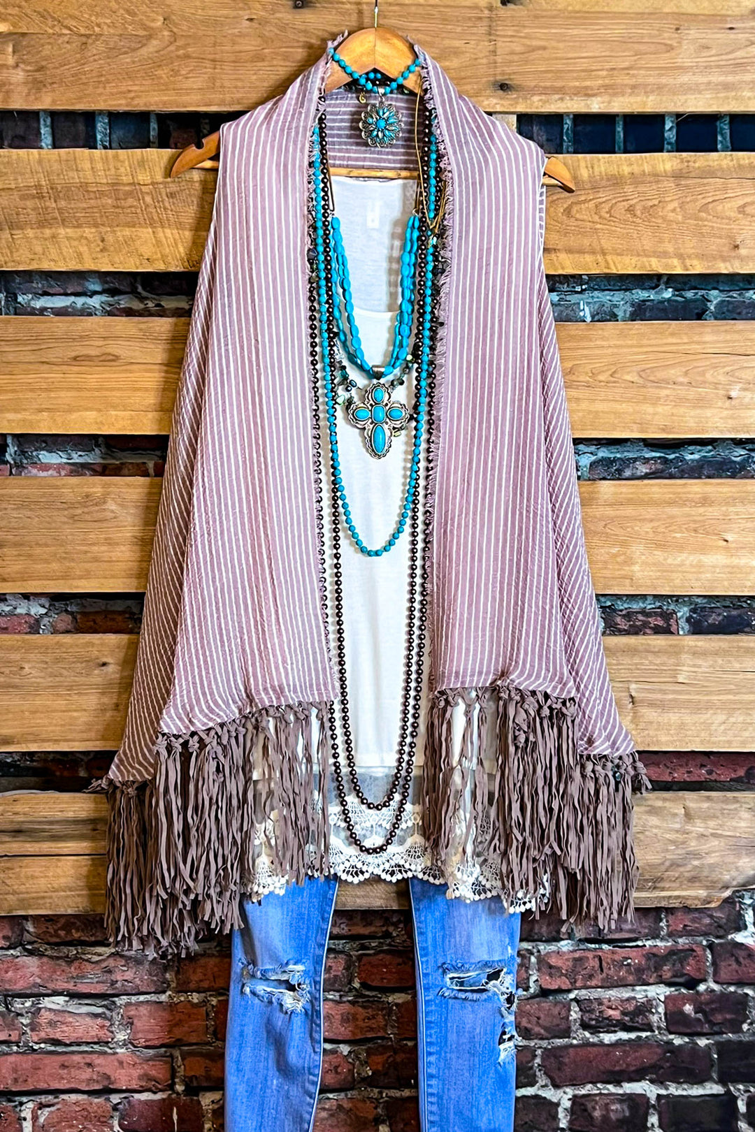 FLEUR D' CACTUS BOHO SHABBY VEST IN DUSTY MAUVE