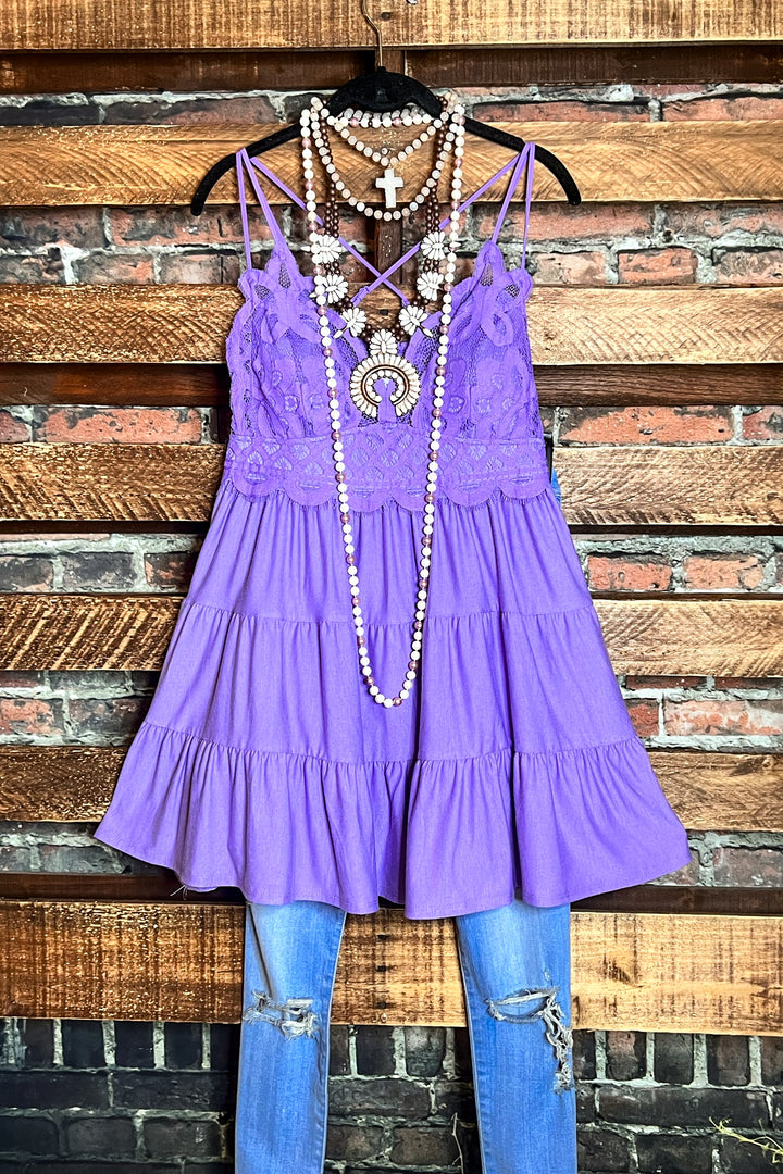 12-20 SIZE - LACE BRALETTE TIERED CAMI TOP IN LAVENDER-------SALE