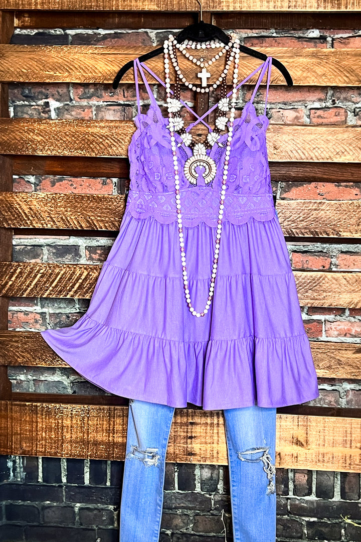 12-20 SIZE - LACE BRALETTE TIERED CAMI TOP IN LAVENDER-------SALE