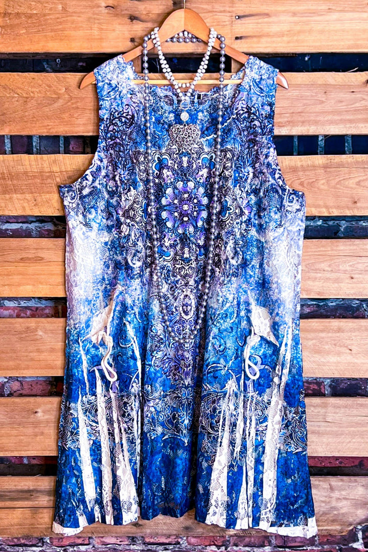 Choosing Joy Paisley & Damask Navy Blue Multi-Color Lace Dress