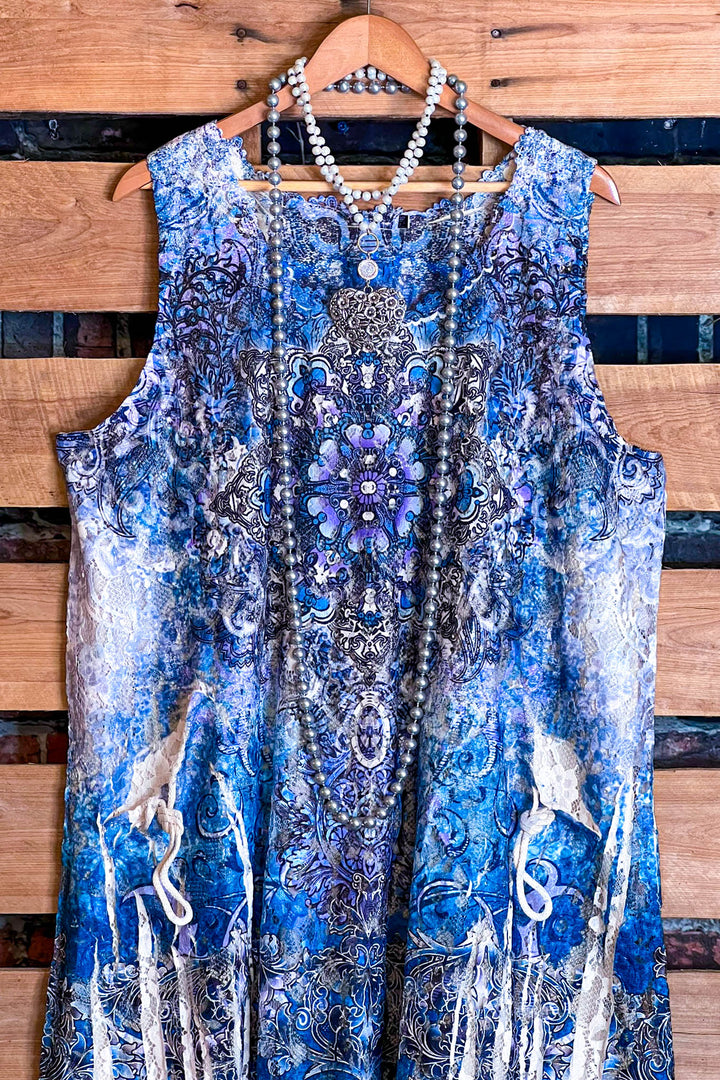 Choosing Joy Paisley & Damask Navy Blue Multi-Color Lace Dress