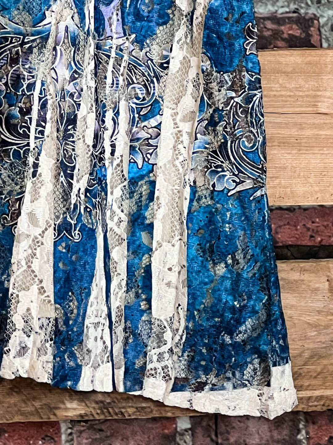 Choosing Joy Paisley & Damask Navy Blue Multi-Color Lace Dress