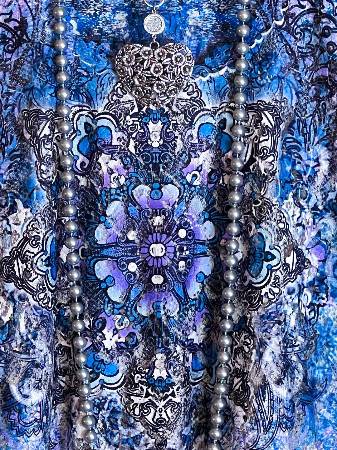 Choosing Joy Paisley & Damask Navy Blue Multi-Color Lace Dress