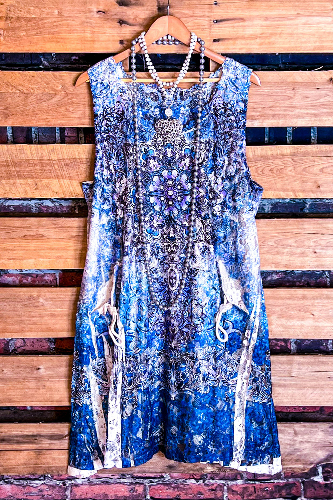 Choosing Joy Paisley & Damask Navy Blue Multi-Color Lace Dress