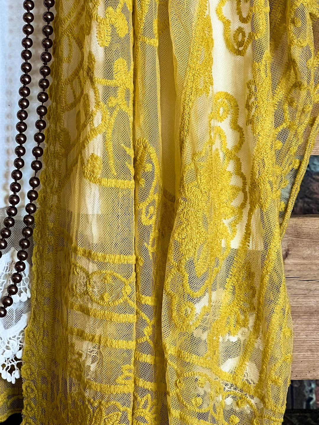 A FABULOUS HEART MUSTARD LACE DUSTER CARDIGAN