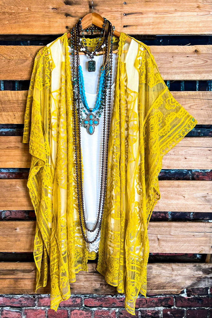 A FABULOUS HEART MUSTARD LACE DUSTER CARDIGAN