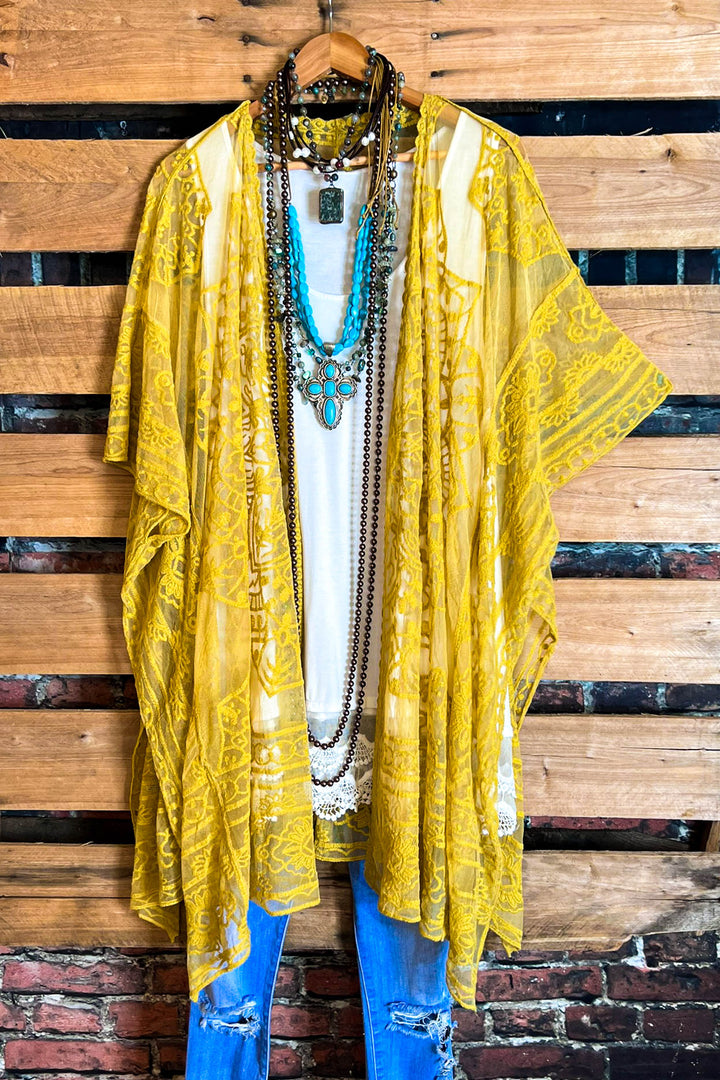 A FABULOUS HEART MUSTARD LACE DUSTER CARDIGAN