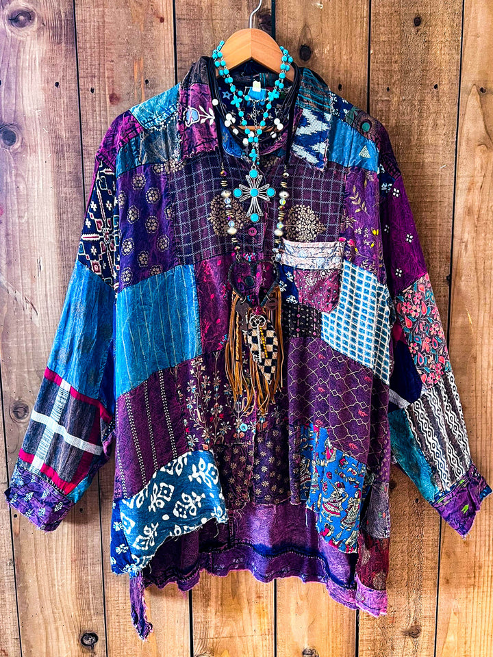 Canyon Mist Patchwork Top Jacket - Multi-Color