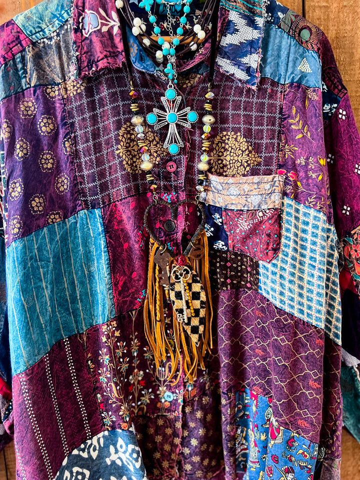Canyon Mist Patchwork Top Jacket - Multi-Color