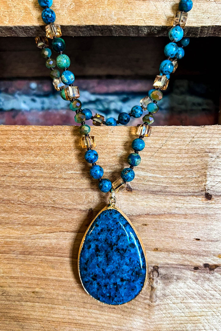 Atlantic Ocean Sea Drop Natural Stone Necklace