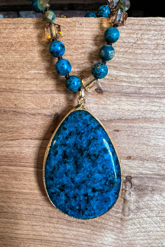 ALOHA SEA DROP OCEAN GREEN NATURAL STONE NECKLACE
