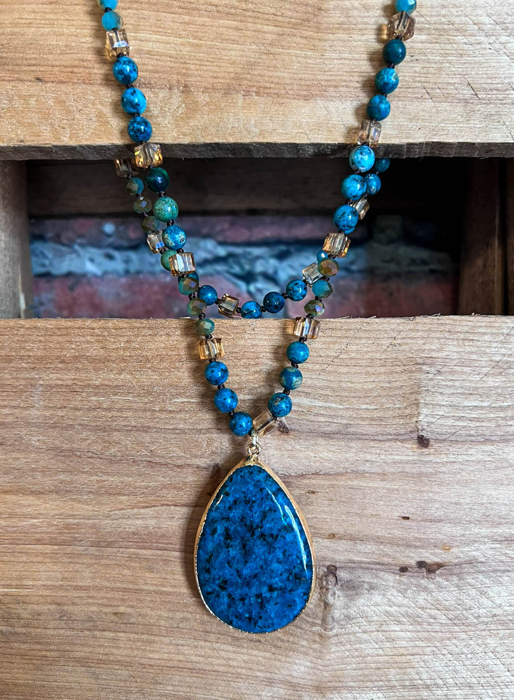 Atlantic Ocean Sea Drop Natural Stone Necklace