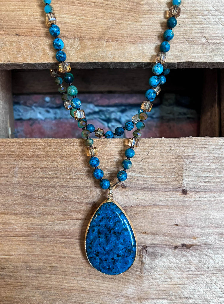 ALOHA SEA DROP OCEAN GREEN NATURAL STONE NECKLACE