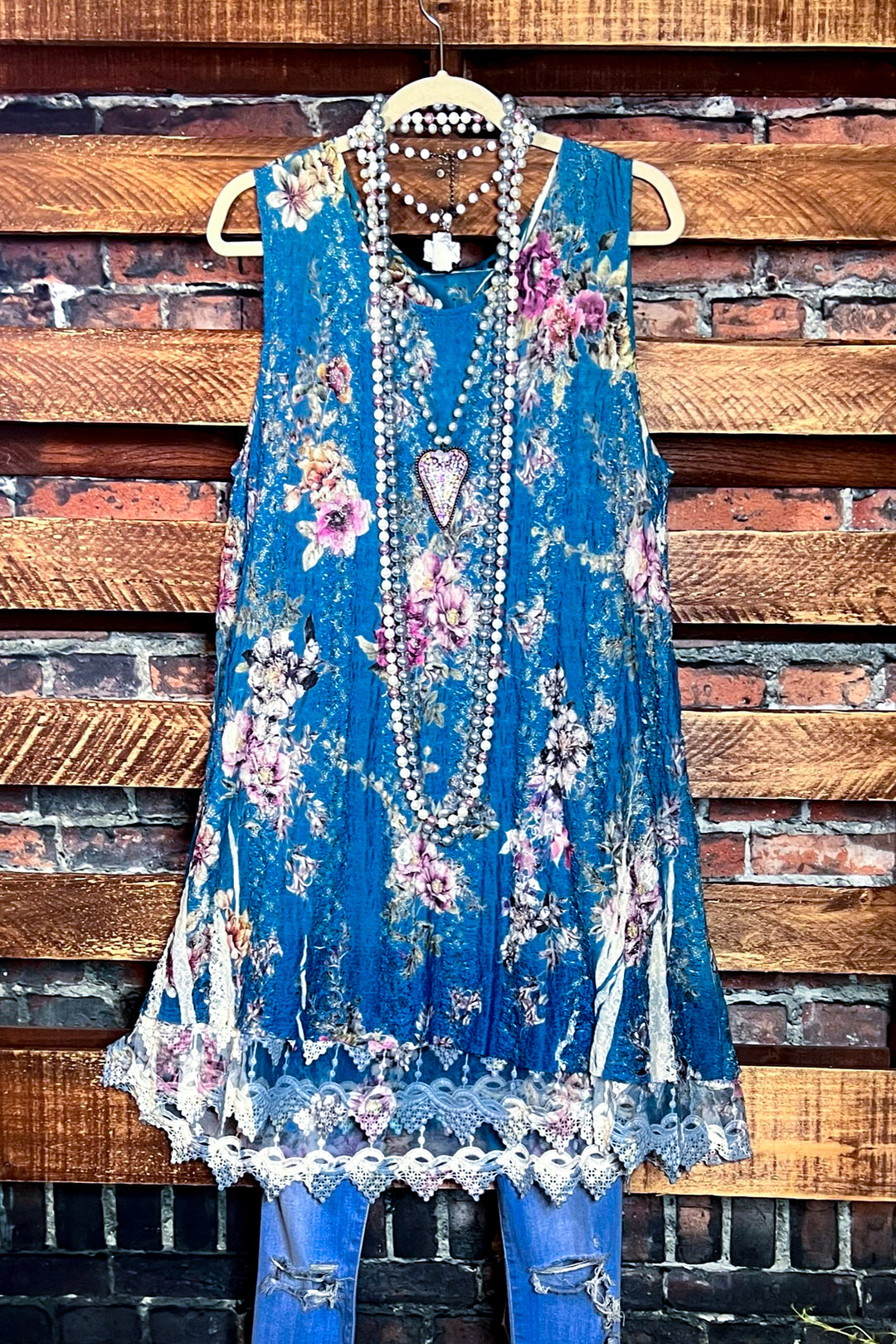 The Power of Love Teal Floral Lace Dress Layering