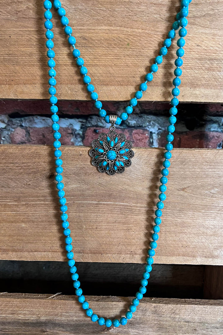BLUE MOON TURQUOISE LONG LAYERED NATURAL STONE SET