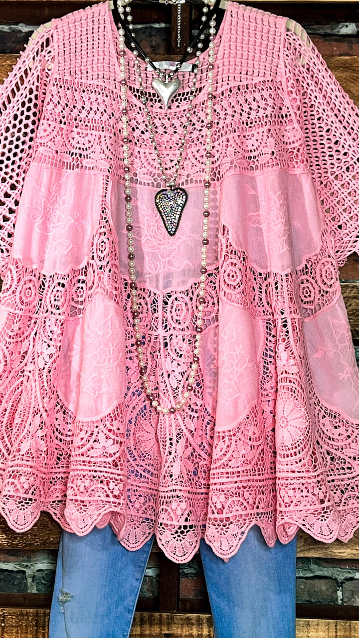 GRACEFUL BEAUTY 100% COTTON PINK CROCHET LACE