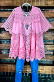 A FAIRYTALE PRETTY UNIQUE 100% COTTON NATURAL & FLORAL LACE TUNIC IN PINK