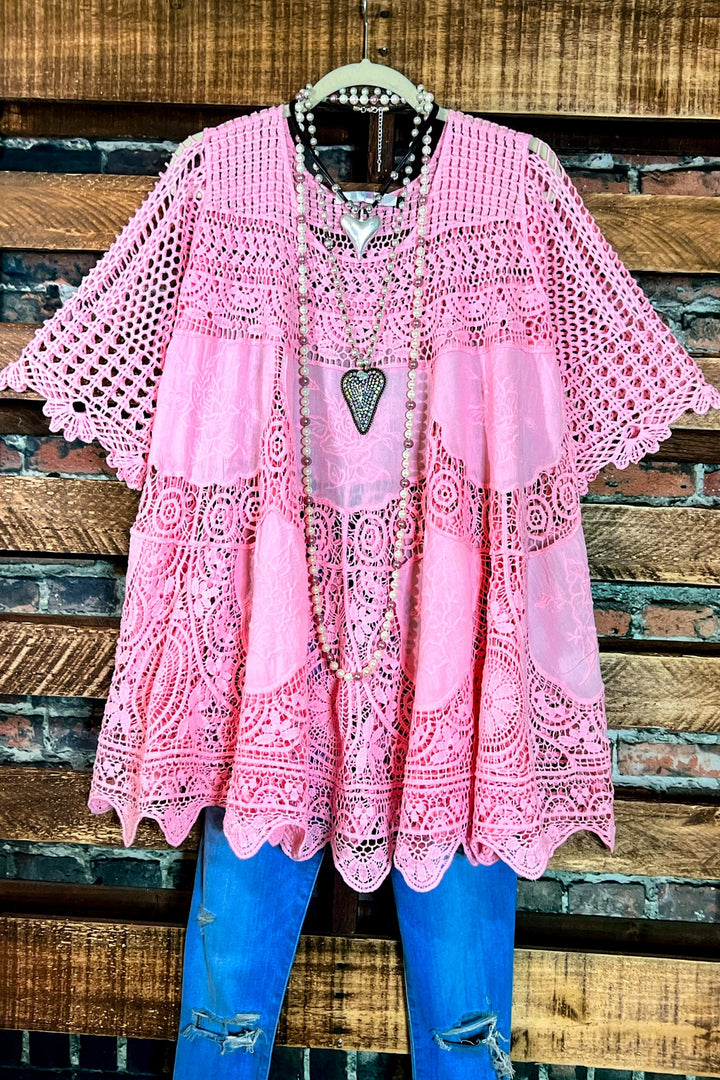 GRACEFUL BEAUTY 100% COTTON PINK CROCHET LACE