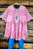 A FAIRYTALE PRETTY UNIQUE 100% COTTON NATURAL & FLORAL LACE TUNIC IN PINK