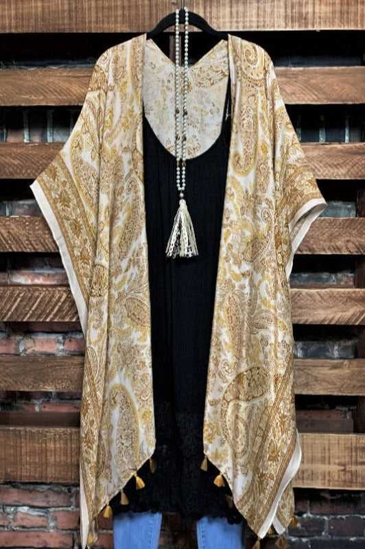 TASSEL KIMONO MUSTARD PAISLEY-------SALE