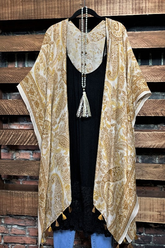DESERT SAND TASSEL KIMONO MUSTARD PAISLEY-------SALE