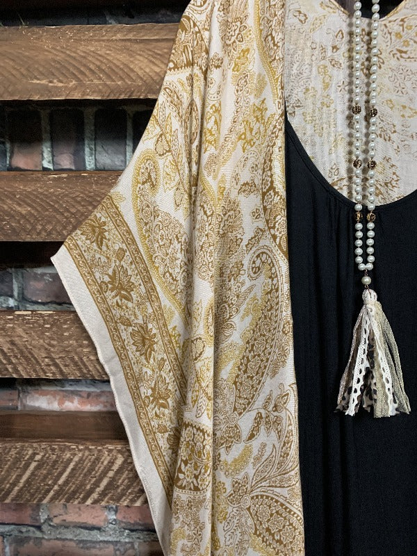 DESERT SAND TASSEL KIMONO MUSTARD PAISLEY-------SALE