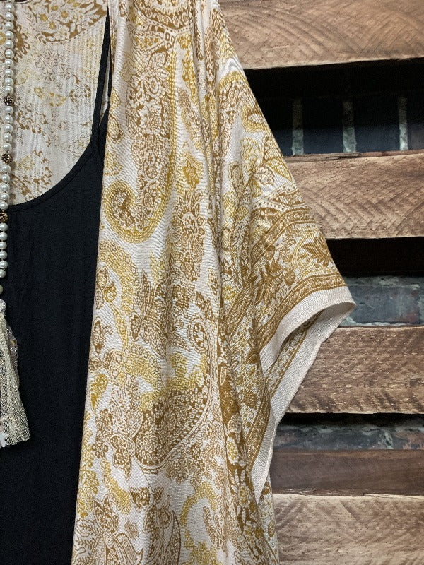 DESERT SAND TASSEL KIMONO MUSTARD PAISLEY-------SALE
