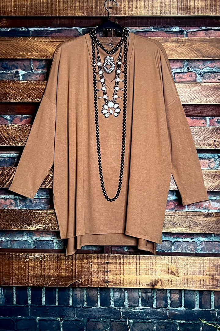FOREVER PERFECTLY SIMPLE & OVERSIZED T-TUNIC IN MOCHA---------SALE