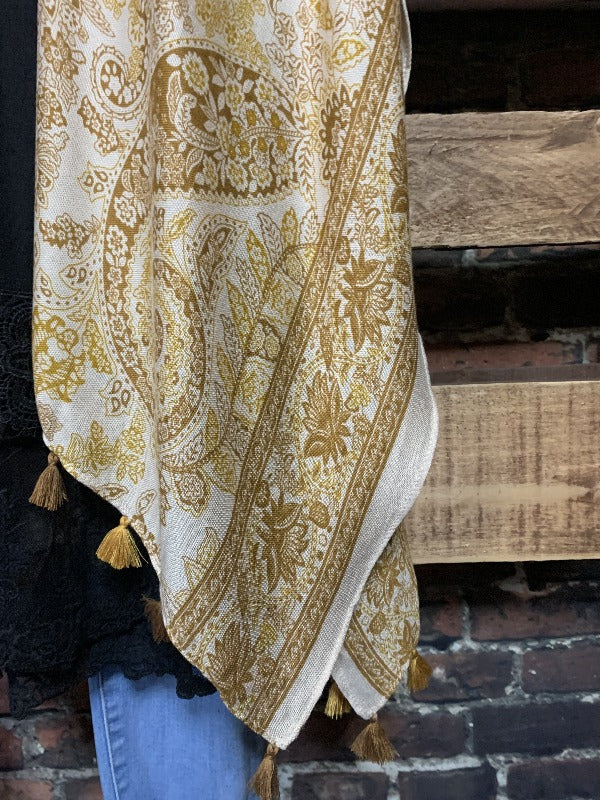 DESERT SAND TASSEL KIMONO MUSTARD PAISLEY-------SALE