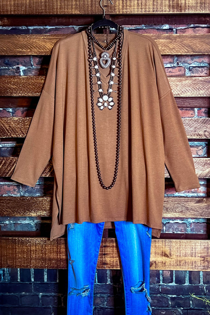 FOREVER PERFECTLY SIMPLE & OVERSIZED T-TUNIC IN MOCHA---------SALE