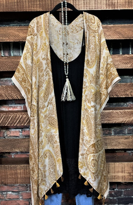 DESERT SAND TASSEL KIMONO MUSTARD PAISLEY-------SALE