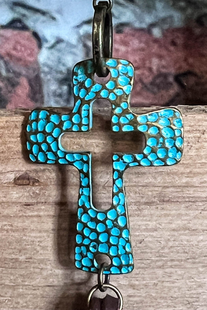 Western-Boho Patina Natural Stone Cross Necklace