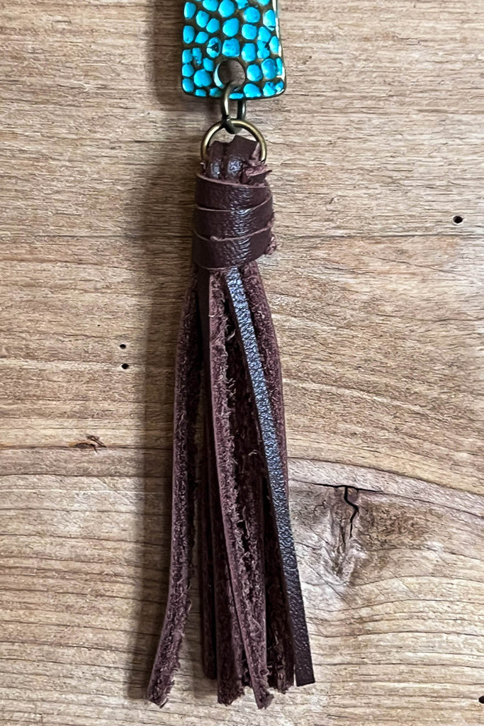 Western-Boho Patina Natural Stone Cross Necklace