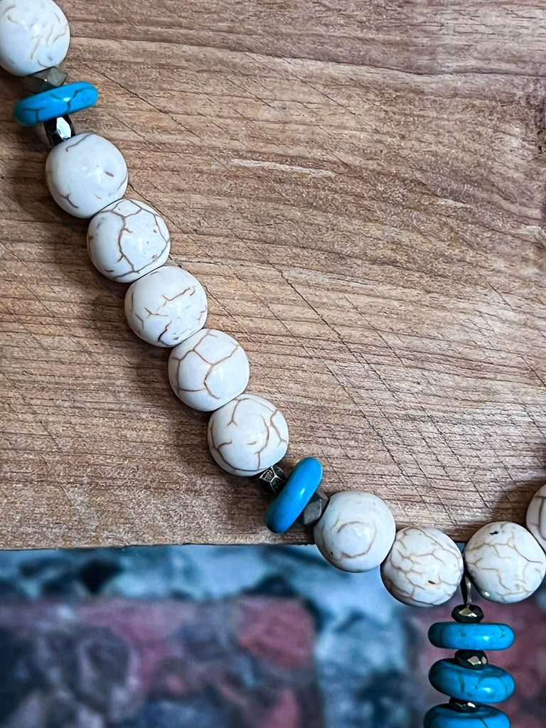 Western-Boho Patina Natural Stone Cross Necklace