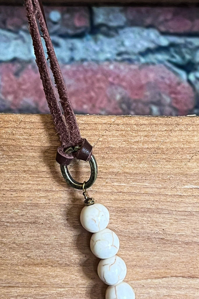 Western-Boho Patina Natural Stone Cross Necklace