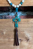 Western-Boho Patina Natural Stone Cross Necklace