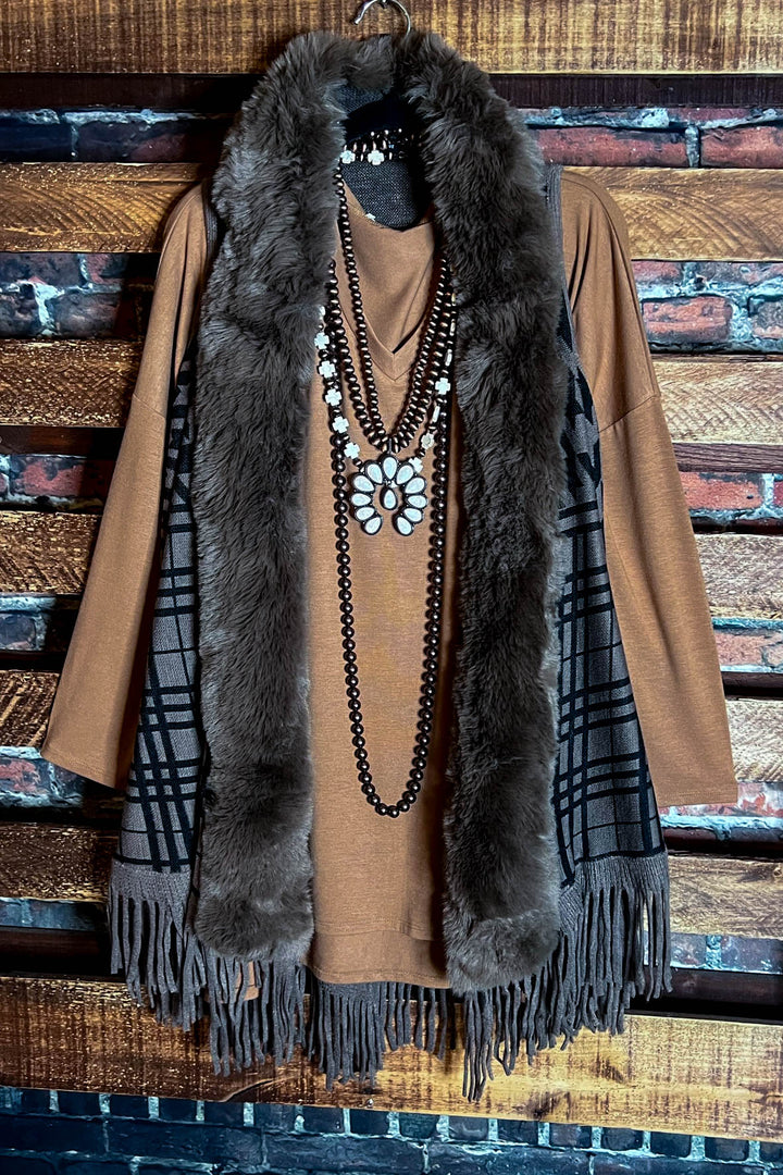STYLISH COZY VEST IN BROWN & MOCHA ------------ SALE