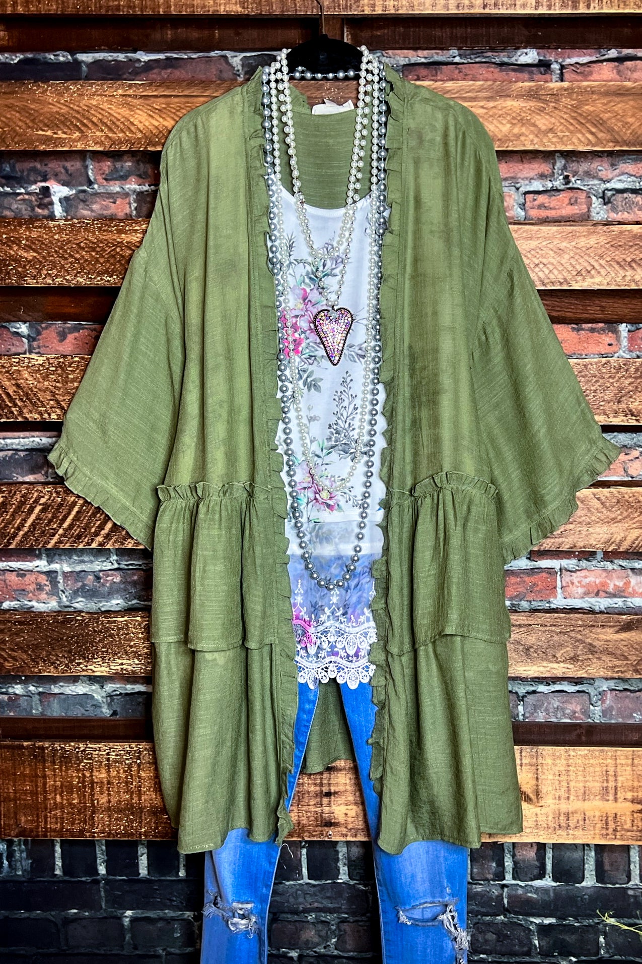 FEEL FREE GAUZE CARDIGAN JACKET IN OLIVE Life is Chic Boutique