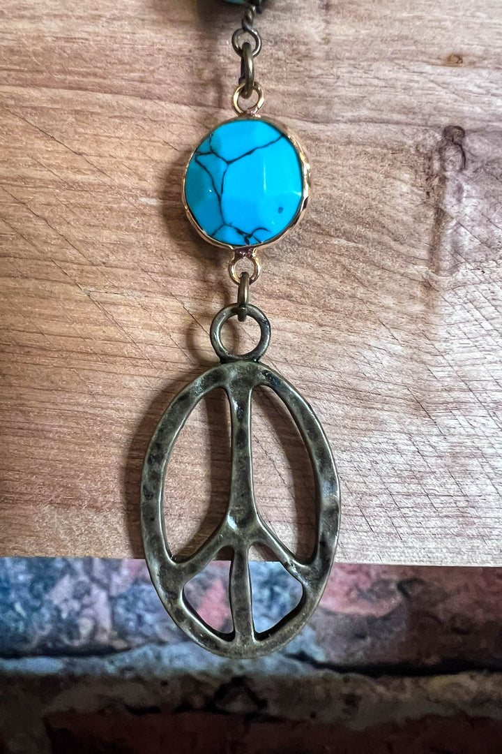 Free Soul Peace Sign Boho Turquoise Necklace