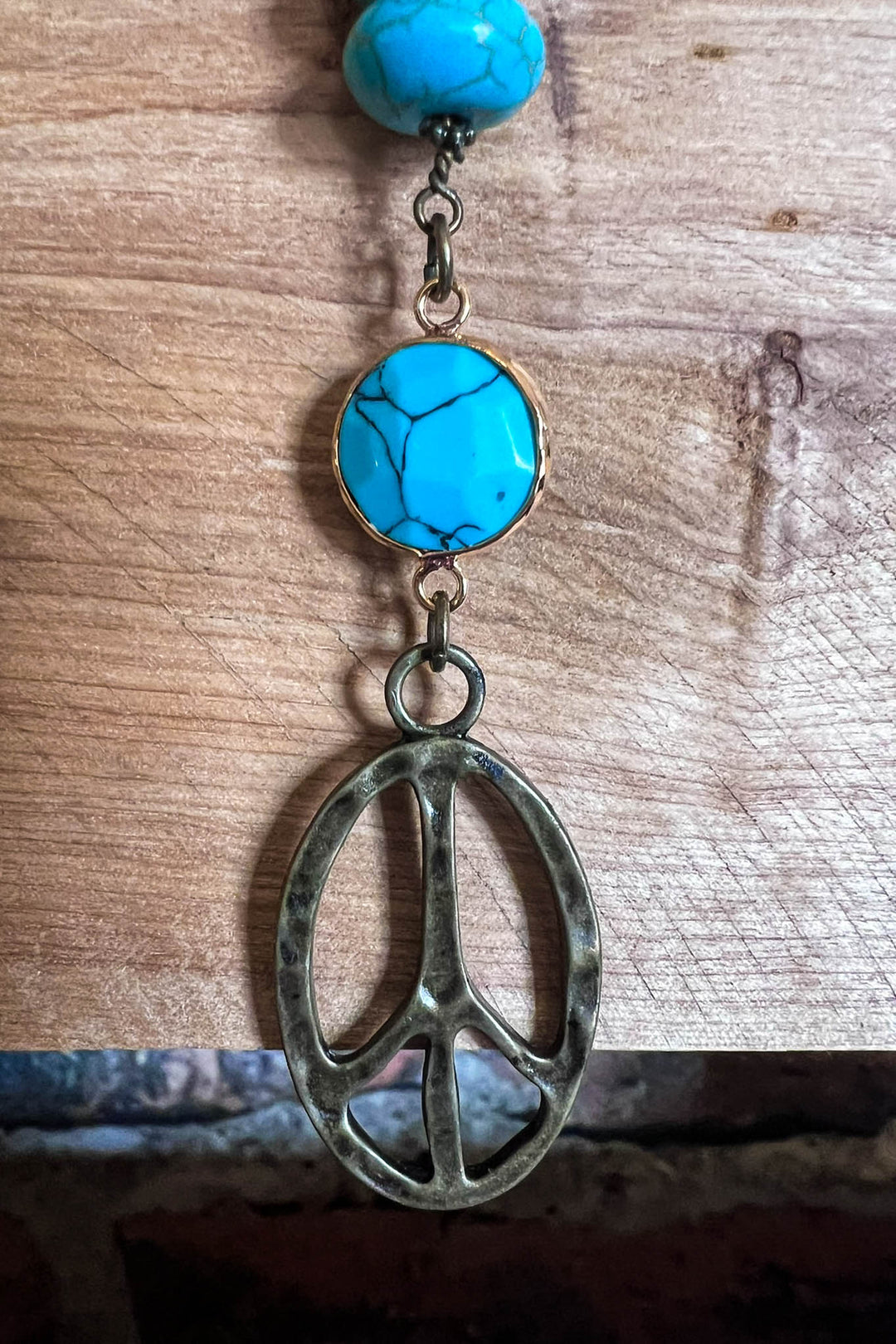 Free Soul Peace Sign Boho Turquoise Necklace