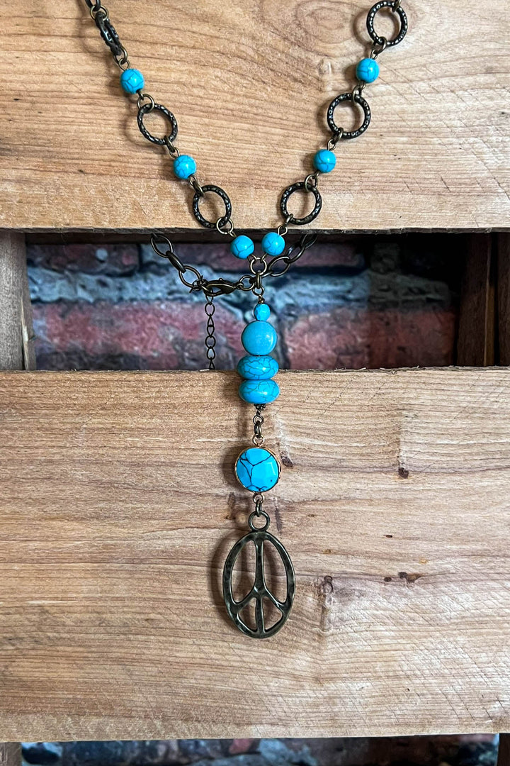 Free Soul Peace Sign Boho Turquoise Necklace