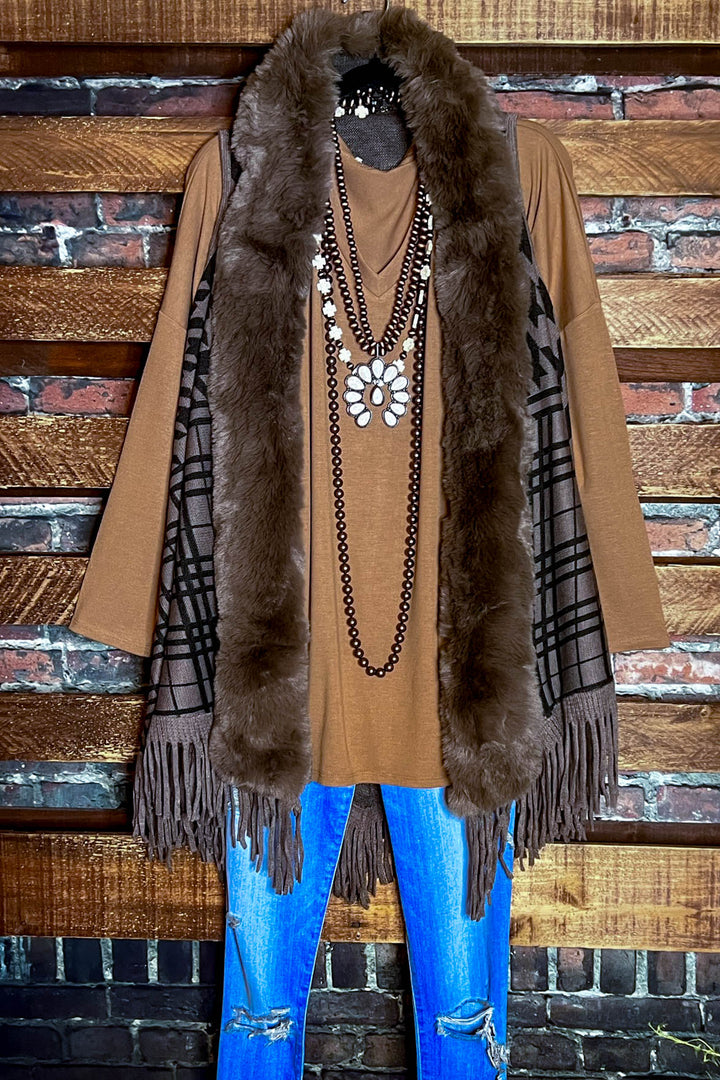 STYLISH COZY VEST IN BROWN & MOCHA ------------ SALE