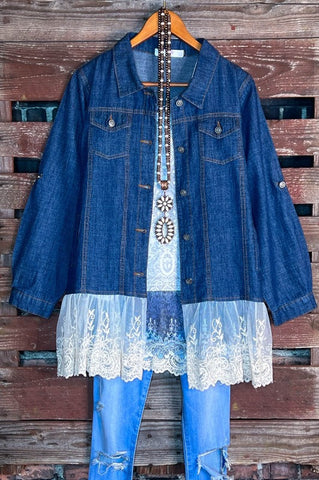See The Beauty Lace Blue & Taupe Duster Kimono