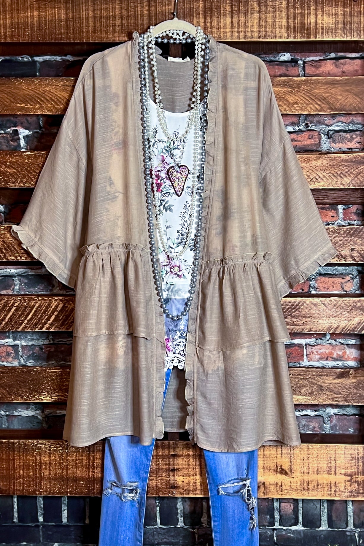 FEEL FREE GAUZE CARDIGAN JACKET IN TAUPE Life is Chic Boutique