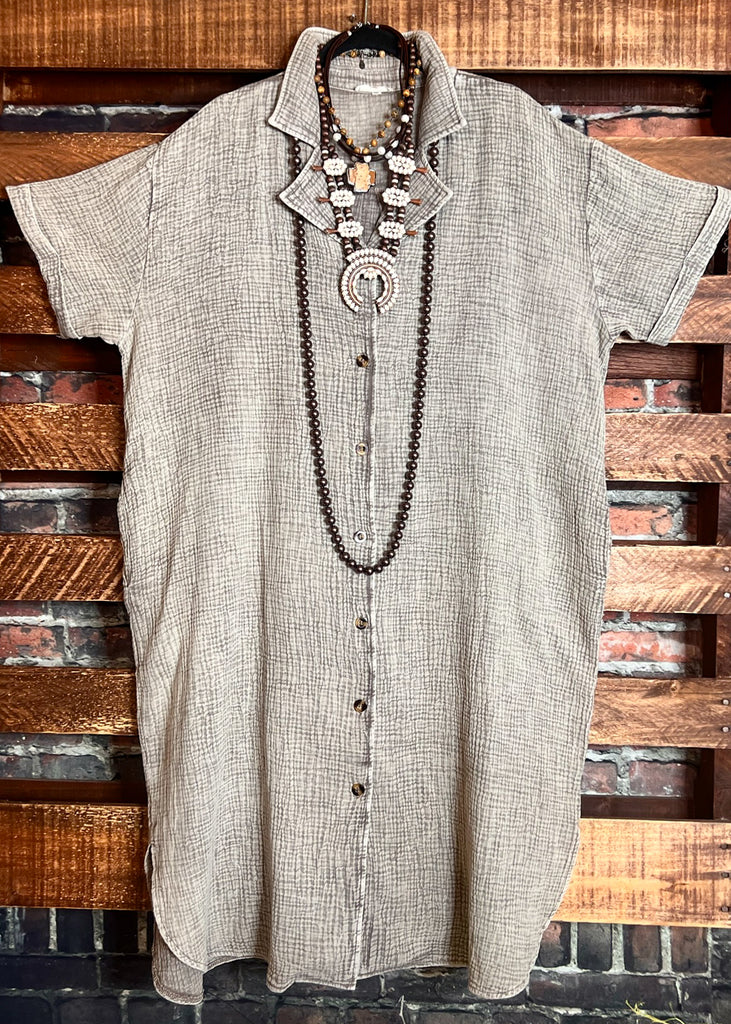 BEAUTIFUL LIFE TO LIVE 100% COTTON OVERSIZED SHIRT TUNIC IN ASH MUSHROOM