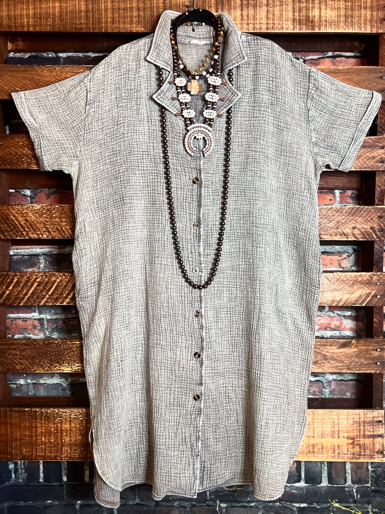 BEAUTIFUL LIFE TO LIVE 100% COTTON OVERSIZED SHIRT TUNIC IN ASH MUSHROOM